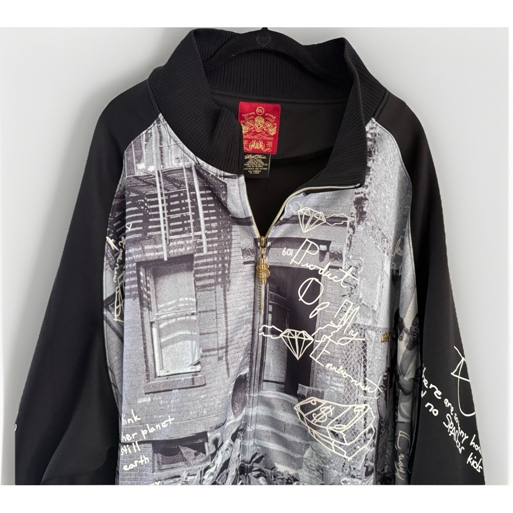 90's Stash House Vintage Jacket Full Zip Men 5 XL black gray gold accents